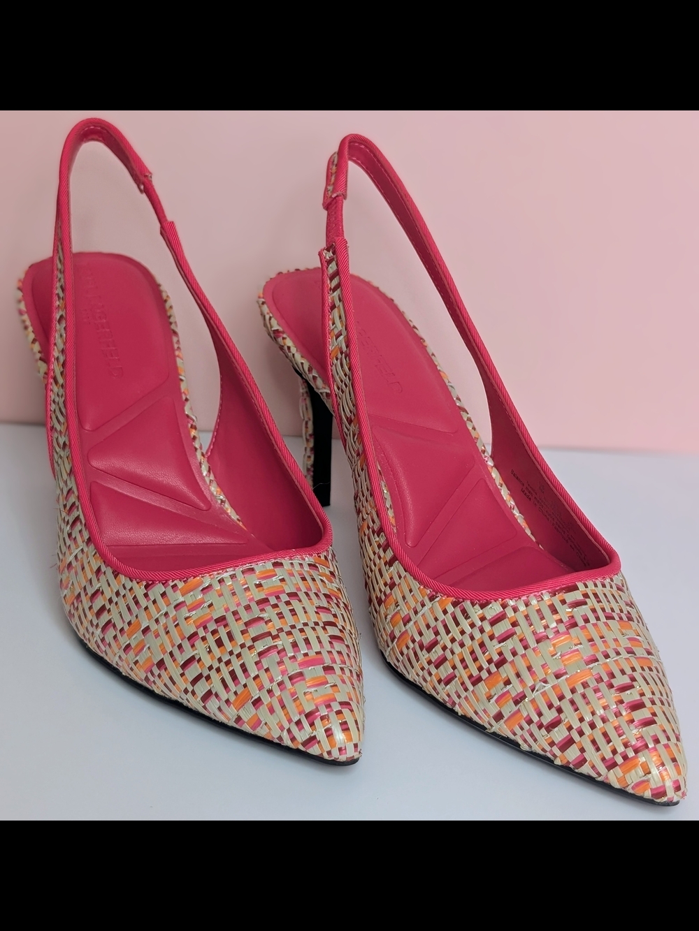 Karl Lagerfeld Rosalyn Teaberry Woven Slingback Heels Size 8